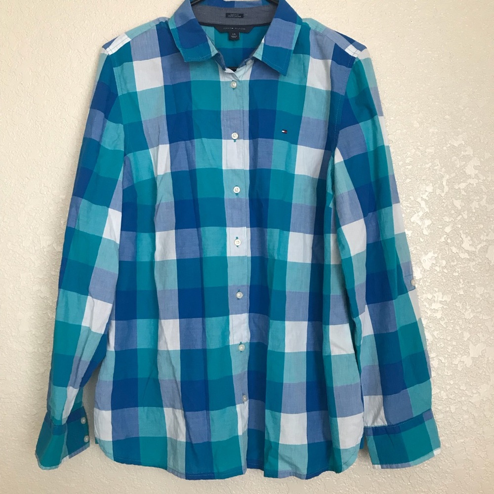 blue Tommy Hilfiger plaid top